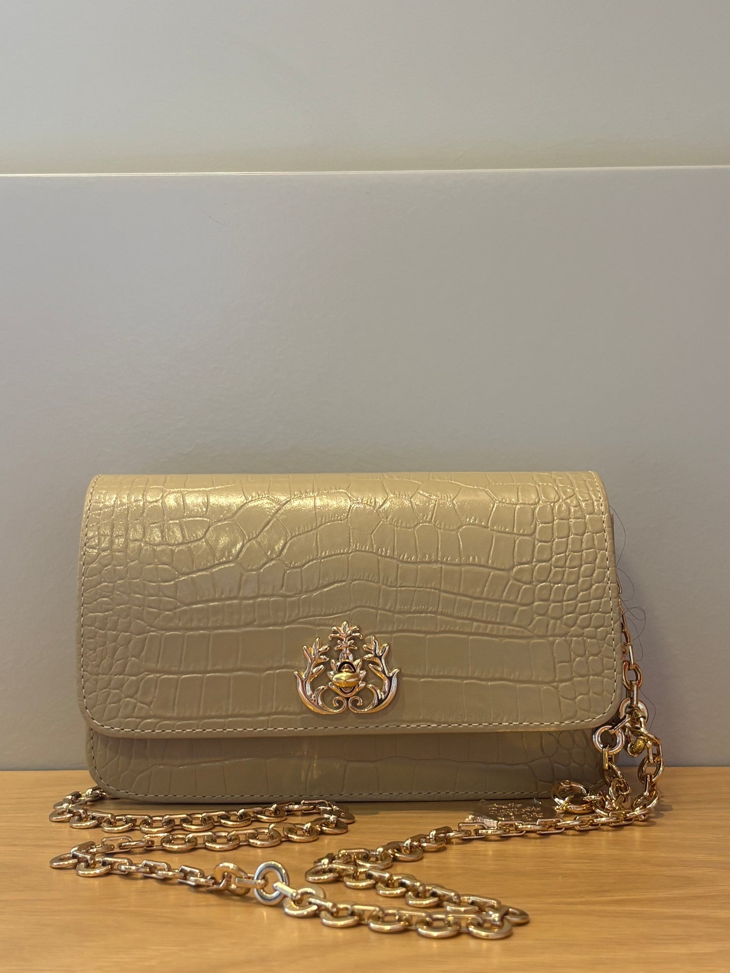 Bolsa New Croco| Bolsa baguete de couro