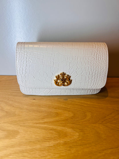 Bolsa New Croco| Bolsa baguete de couro