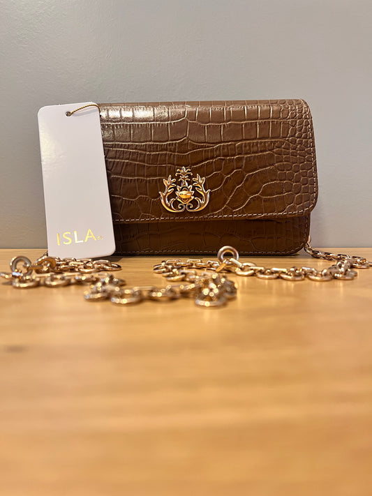 Bolsa New Croco| Bolsa baguete de couro