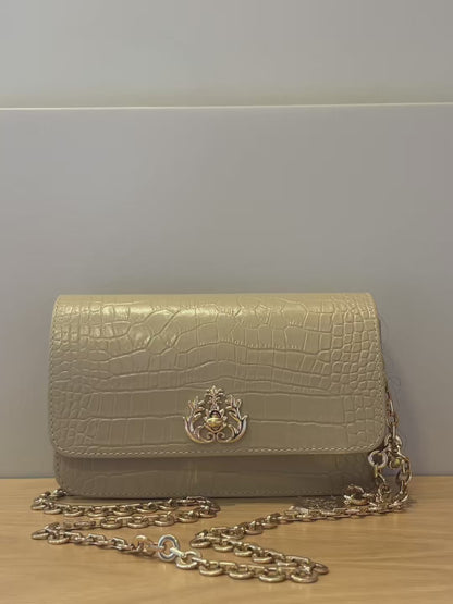 Bolsa New Croco| Bolsa baguete de couro
